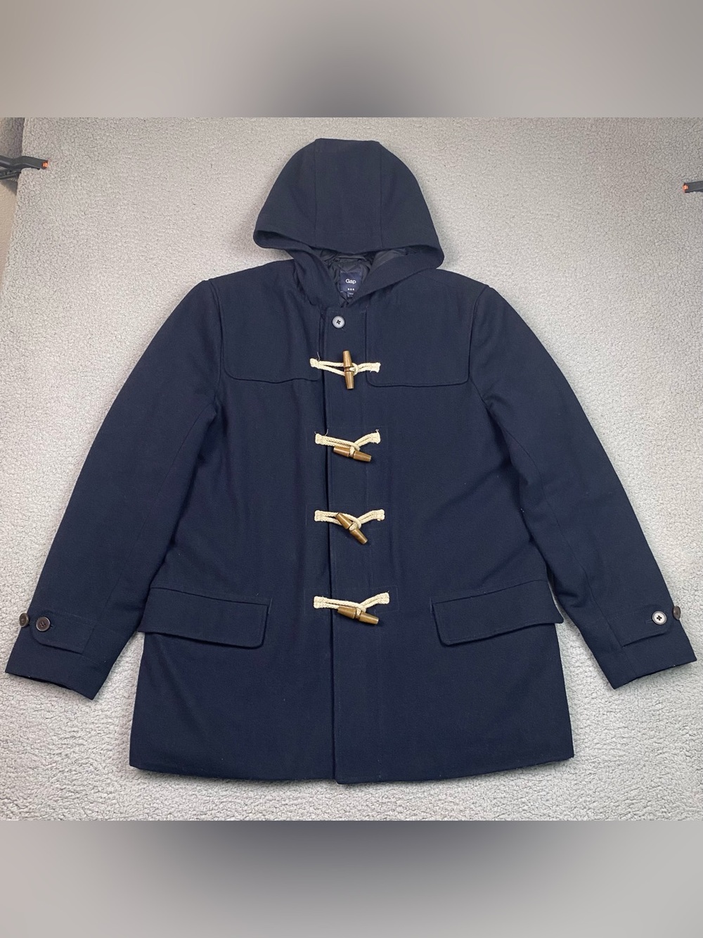 GAP Wool Blend Duffle Coat Men's Size L Heavyweight Navy Blue Full Zip Large